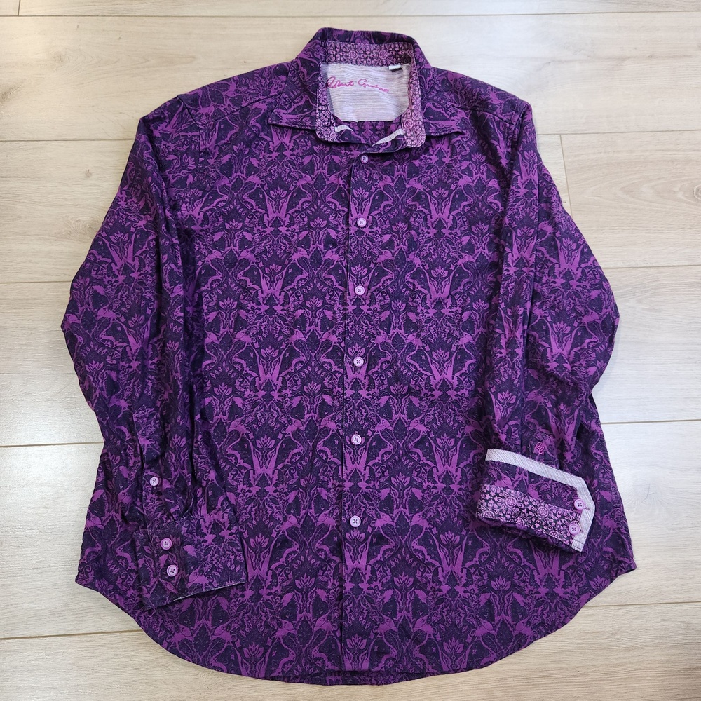 Robert Graham Shirt Mens Large Purple Floral Long Sleeve Button Up Stretch